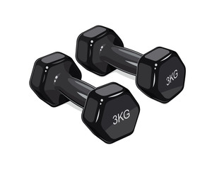 Black dumbbells for fitness. Sports inventory. Barbells.