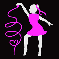 Obraz na płótnie Canvas Dancing girl with ribbon and heart