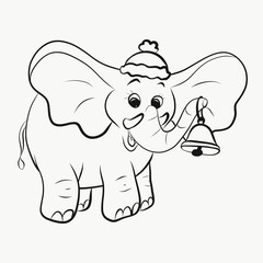 Coloring, an elephant in a Christmas cap with a bell