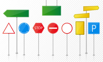 Traffic Light and Road Sign Set. Street signal and road block set. Vector illustration