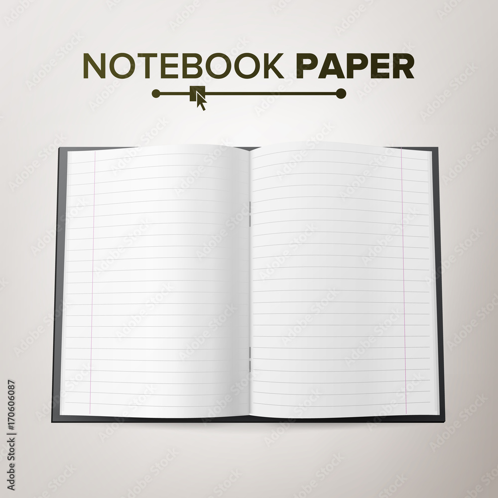Poster school notebook paper vector. linked paper pages. realistic 3d mock up isolated illustration