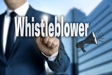 Whistleblower touchscreen is operated by businessman