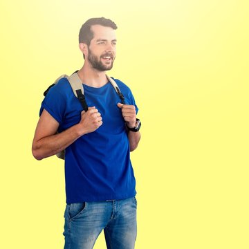 Composite Image Of Man With Backpack Against White Background