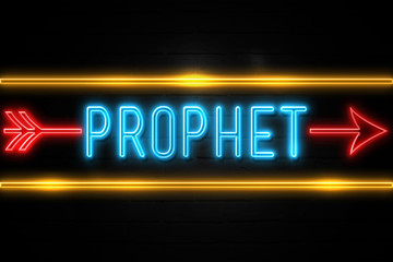 Prophet  - fluorescent Neon Sign on brickwall Front view