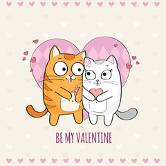 Happy Valentines Day card with cute Cats
