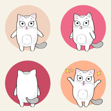 Naklejki Cute cat character. Set of cute cartoon cat in various poses