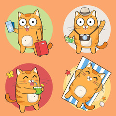 Cute cat character. Set of cute cartoon cat in various poses