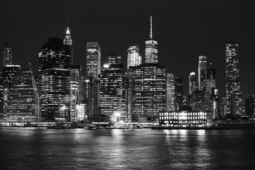  Black and white picture of Manhattan skyline at night, New York City, USA. © MaciejBledowski