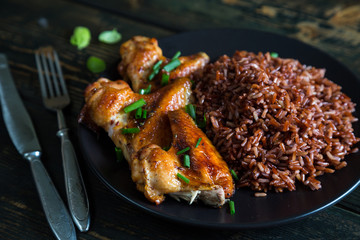 Fried chicken wings and red rice