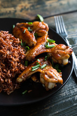 Fried chicken wings and red rice