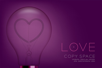 Alphabet Incandescent light bulb switch off set Love heart valentine concept, illustration isolated in pink gradient background