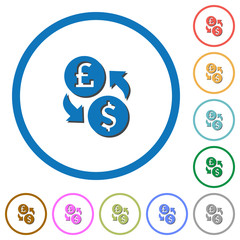 Pound Dollar money exchange icons with shadows and outlines