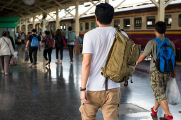 Traveler man arrive destination in the city