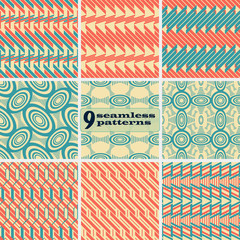 Set of geometric seamless patterns in vintage colors