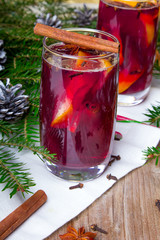 Christmas mulled wine with cinnamon, orange and anise
