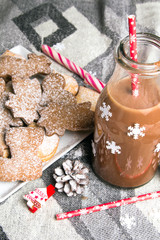 Christmas hot chocolate, sweet cookies  and colorful decorations