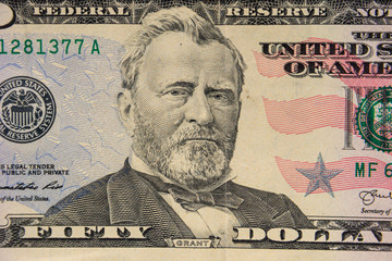 Macro shot of fifty dollars bill