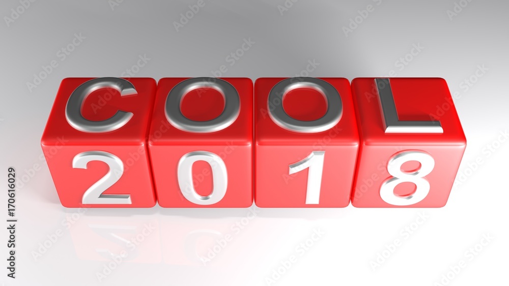 Poster cool 2018 on red cubes - 3d rendering