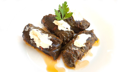 Stuffed Mediterranean vine leaves, or dolmades