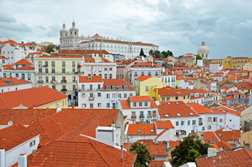 Naklejka na ściany i meble Panoramic view of Lisbon over the roofs from Portas do Sol Miradouro
