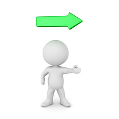 3D Character pointing in the right direction and a green arrow above