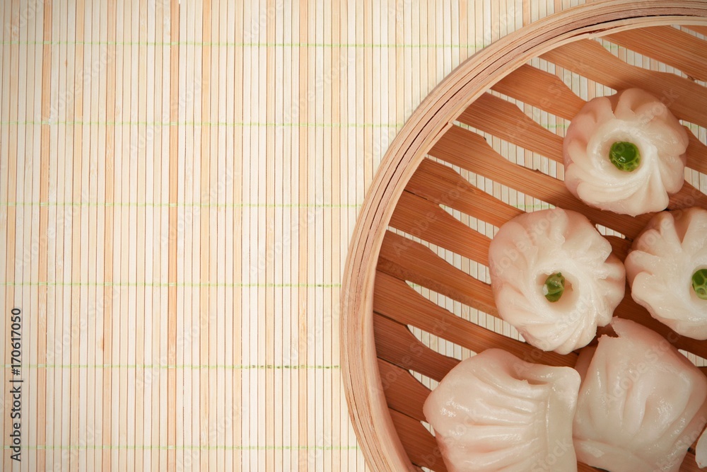 Poster composite image of close up of dumpling in steemer
