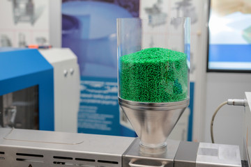 Plastic granules on extruder for making plastics on extrusion manufactory