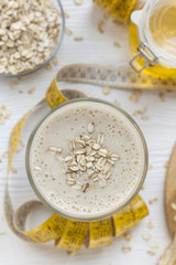 Banana oatmeal Breakfast smoothie, top view
