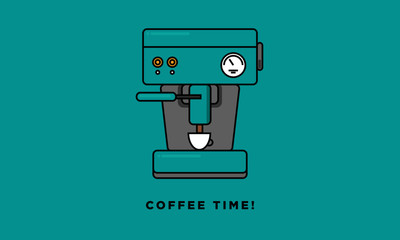 Coffee time! Retro Coffee Machine (Vector Illustration in Line Art Flat Design)