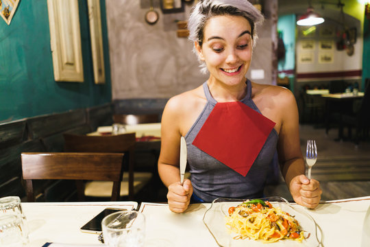 Content woman having meal