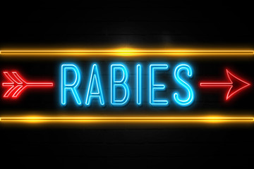 Obraz premium Rabies - fluorescent Neon Sign on brickwall Front view