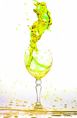 green wine splash in the glass on white background,red water drop splash on white background