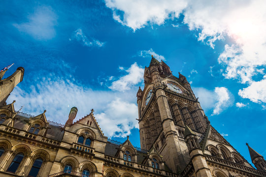 St Anna's church exterior architecture Manchester  Uk, England. Britain. Blue cloudy sky
