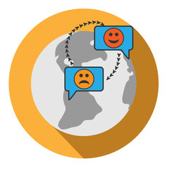 Naklejka premium Talk icon with the help of the Internet on different continents, mobile, communication, information exchange, news, joyful and sad