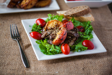 meat plate with sauces and bread for lunch