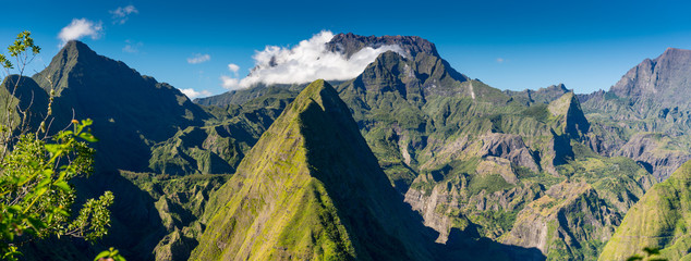 Panorama of Cirque de Mafate on the Island La Reunion