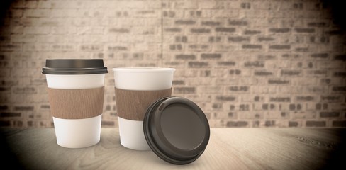 Composite image of disposable coffee cup 