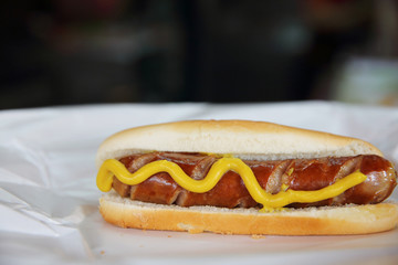 Hot dog sausage in close up