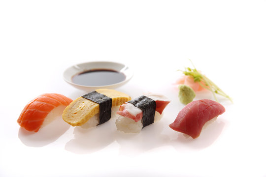 Mix sushi , Salmon Egg Tuna and Octopus isolated in white background