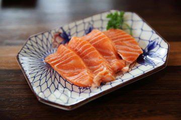 salmon sashimi in close up