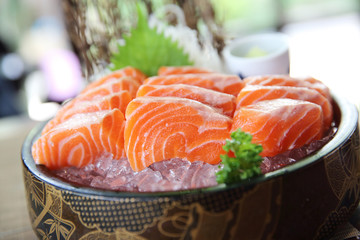 salmon sashimi in close up