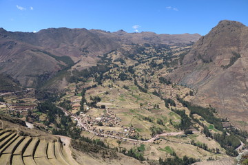 Sacred Valley in Peru, Ollataytambo and Pisaq, during a sunny day in winter time