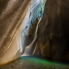 Waterfall in the Cave of La Chapelle, La Reunion, France