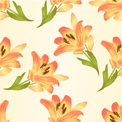 Seamless texture yellow lily  flower with leaves and buds vintage  vector illustration editable Hand drawn
