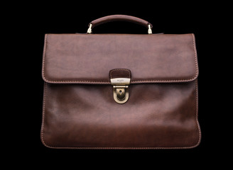 Expensive leather briefcase on a black background.