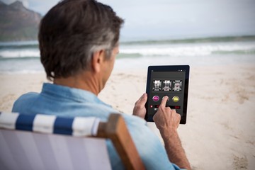 Composite image of slot machine app with text on mobile screen