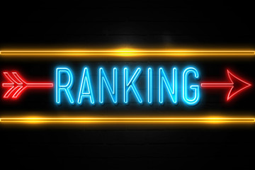 Ranking  - fluorescent Neon Sign on brickwall Front view