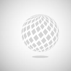 Abstract globe dotted sphere. 3d halftone effect vector background. Black and white vector illustration.