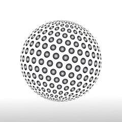 Abstract globe dotted sphere. 3d halftone effect vector background. Black and white vector illustration.