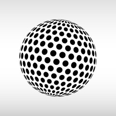 Abstract globe dotted sphere. 3d halftone effect vector background. Black and white vector illustration.